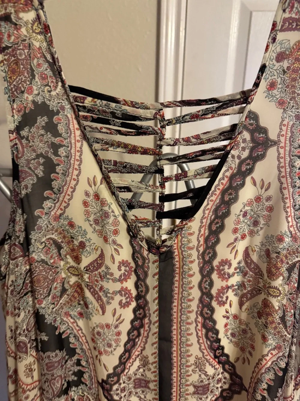 Asymmetrical Paisley Tank Dress in Cream and Brown - Picture 6 of 11